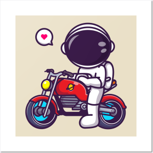 Cute Astronaut Riding Motorcycle Cartoon Posters and Art